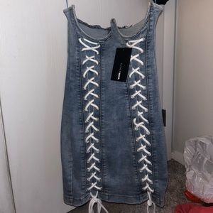 Jean tie up dress size small from fashion nova never worn before